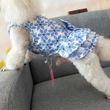 Pet Clothes Spring and Summer Cotton Small Dog Princess Pet Skirt, Size:S(Blue Maple Leaf)-garmade.com