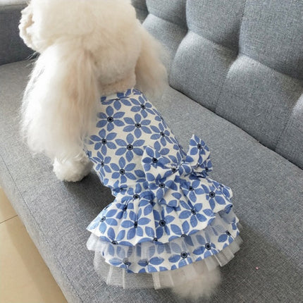 Pet Clothes Spring and Summer Cotton Small Dog Princess Pet Skirt, Size:M(Blue Maple Leaf)-garmade.com