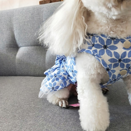 Pet Clothes Spring and Summer Cotton Small Dog Princess Pet Skirt, Size:M(Blue Maple Leaf)-garmade.com