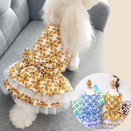 Pet Clothes Spring and Summer Cotton Small Dog Princess Pet Skirt, Size:M(Yellow Maple Leaf)-garmade.com