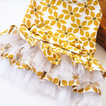 Pet Clothes Spring and Summer Cotton Small Dog Princess Pet Skirt, Size:XL(Yellow Maple Leaf)-garmade.com