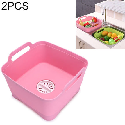 2 PCS Multifunctional Mobile Sink Kitchen Plastic Vegetable Washing Basket Fruit And Vegetable Storage Drain Basket(Pink)-garmade.com