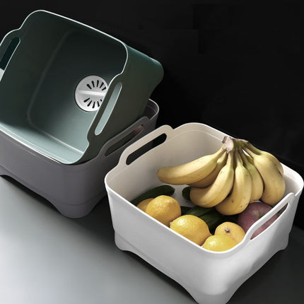 2 PCS Multifunctional Mobile Sink Kitchen Plastic Vegetable Washing Basket Fruit And Vegetable Storage Drain Basket(Blue)-garmade.com