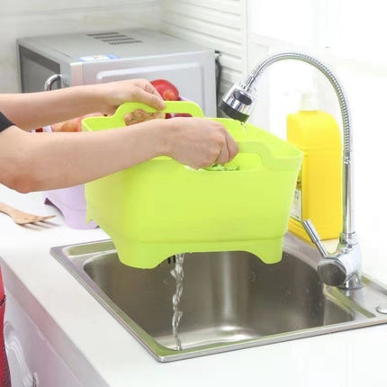 2 PCS Multifunctional Mobile Sink Kitchen Plastic Vegetable Washing Basket Fruit And Vegetable Storage Drain Basket(White)-garmade.com