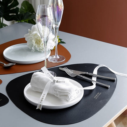 Creative Leather Soft Placemat Home Ellipse Waterproof and Oil Proof Insulation Mat Coaster(White)-garmade.com