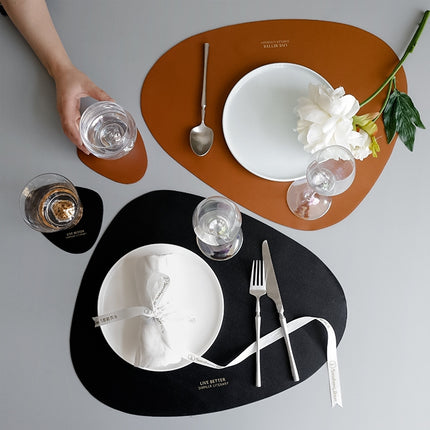 Creative Leather Soft Placemat Home Ellipse Waterproof and Oil Proof Insulation Mat Coaster(White)-garmade.com