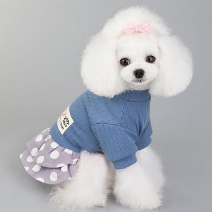 Pet Dog Costume Skirt Spring and Summer Smiley Polka Dot Dress, Size:S(Blue)-garmade.com