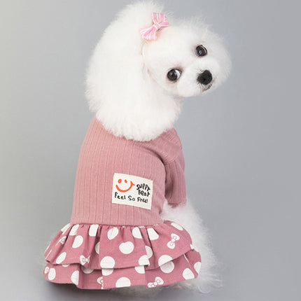 Pet Dog Costume Skirt Spring and Summer Smiley Polka Dot Dress, Size:M(Pink)-garmade.com