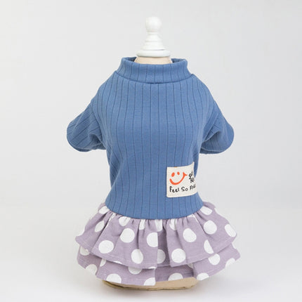 Pet Dog Costume Skirt Spring and Summer Smiley Polka Dot Dress, Size:L(Blue)-garmade.com