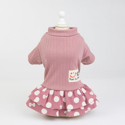 Pet Dog Costume Skirt Spring and Summer Smiley Polka Dot Dress, Size:XL(Pink)-garmade.com