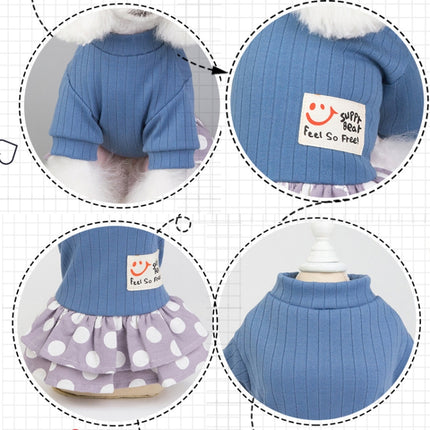 Pet Dog Costume Skirt Spring and Summer Smiley Polka Dot Dress, Size:XXL(Blue)-garmade.com