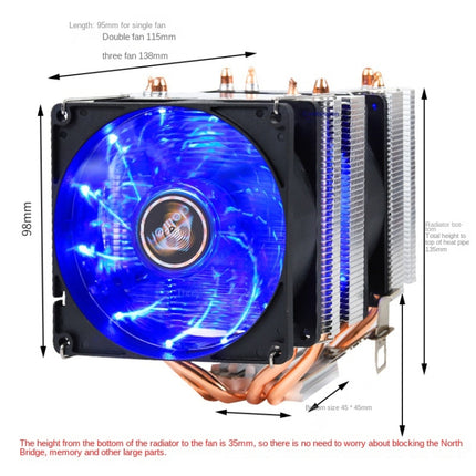 Desktop Computer 6 Copper Tube CPU Radiator Super Quiet Without Light 3-pin Single Fan-garmade.com