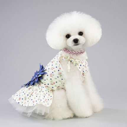 Pet Clothing Dog Cat Spring and Summer Breathable Daisy Skirt, Size:XS(Blue Flower)-garmade.com