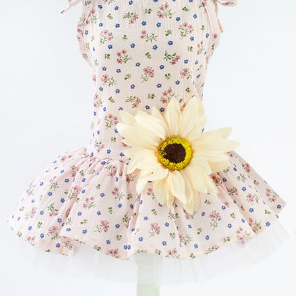 Pet Clothing Dog Cat Spring and Summer Breathable Daisy Skirt, Size:XS(Yellow Flower)-garmade.com