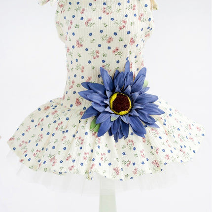 Pet Clothing Dog Cat Spring and Summer Breathable Daisy Skirt, Size:S(Blue Flower)-garmade.com