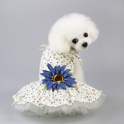 Pet Clothing Dog Cat Spring and Summer Breathable Daisy Skirt, Size:M(Blue Flower)-garmade.com
