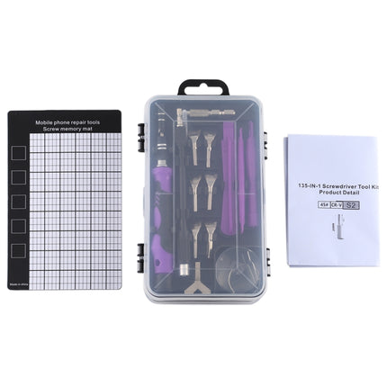 135 in 1 DIY Mobile Phone Disassembly Tool Clock Repair Multi-function Tool Screwdriver Set(Black Purple)-garmade.com