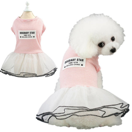 Pet Clothes Dog Summer Breathable Striped Skirt, Size:XS(Pink)-garmade.com