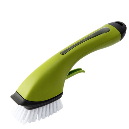 Long Handle Pot Brushes Automatically Add Dishwashing Detergent Tiles Water Spray Cleaning Brushes(Green)-garmade.com