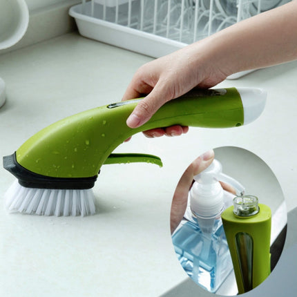 Long Handle Pot Brushes Automatically Add Dishwashing Detergent Tiles Water Spray Cleaning Brushes(Green)-garmade.com