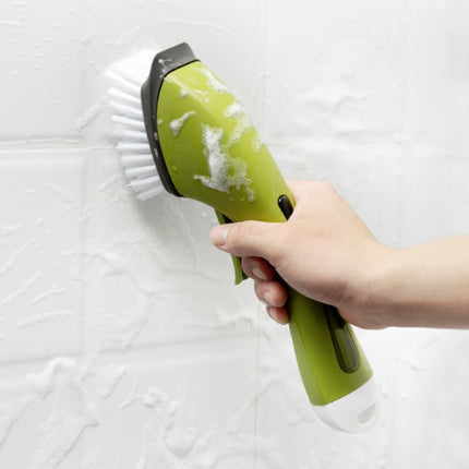 Long Handle Pot Brushes Automatically Add Dishwashing Detergent Tiles Water Spray Cleaning Brushes(Green)-garmade.com