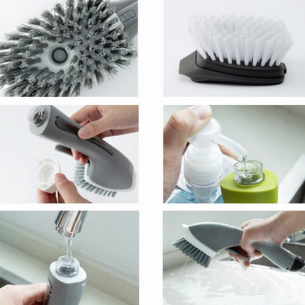 Long Handle Pot Brushes Automatically Add Dishwashing Detergent Tiles Water Spray Cleaning Brushes(Green)-garmade.com