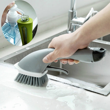 Long Handle Pot Brushes Automatically Add Dishwashing Detergent Tiles Water Spray Cleaning Brushes(Gray)-garmade.com