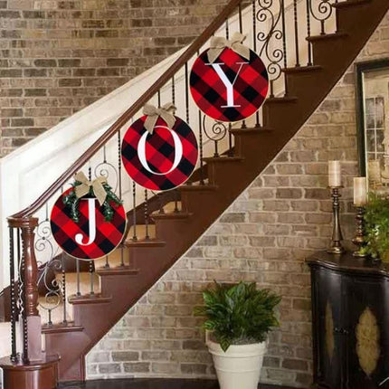 Christmas Decorations Home Windows And Doors Staircase Scene Layout DIY Red And Black Grid Christmas Wreath-garmade.com