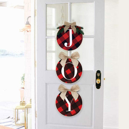 Christmas Decorations Home Windows And Doors Staircase Scene Layout DIY Red And Black Grid Christmas Wreath-garmade.com