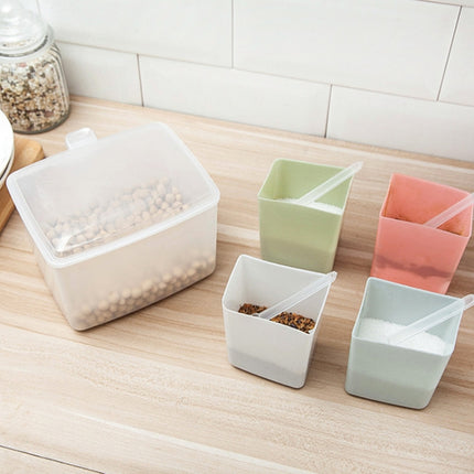 Household Kitchen Split Combined Fresh Box Three Grid Spice Box with Spoon, Style:Round-garmade.com
