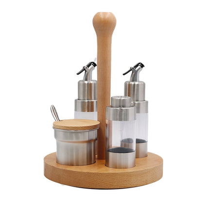 Wooden Creative Seasoning Jar Set Kitchen Rack(Round)-garmade.com