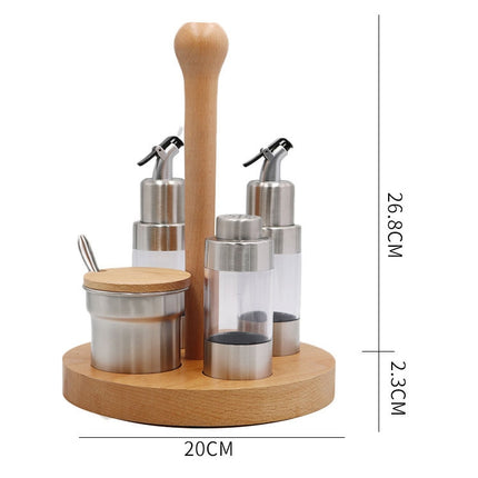 Wooden Creative Seasoning Jar Set Kitchen Rack(Round)-garmade.com