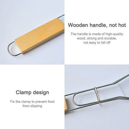 Chrome Plated Wooden Handle Single Fish Barbecue Net Clip Outdoor Grilled Fish Clip Barbecue Tool-garmade.com