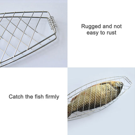 Chrome Plated Wooden Handle Single Fish Barbecue Net Clip Outdoor Grilled Fish Clip Barbecue Tool-garmade.com