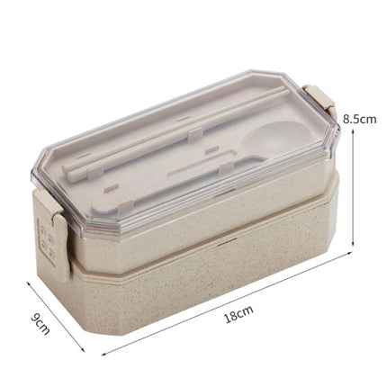 Double-layer Lunch Box Plastic Microwaveable Student Lunch Box Cutlery set(Beige)-garmade.com