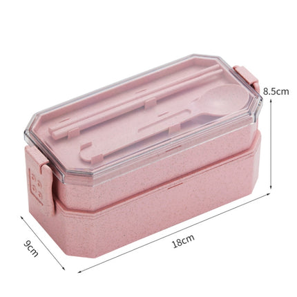 Double-layer Lunch Box Plastic Microwaveable Student Lunch Box Cutlery set(Pink)-garmade.com