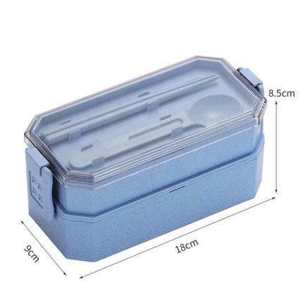 Double-layer Lunch Box Plastic Microwaveable Student Lunch Box Cutlery set(Blue)-garmade.com