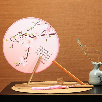 Retro Style Hanfu Group Fan Beech Wood Handle Classical Dance Fan(Peach Blossom Dream)-garmade.com