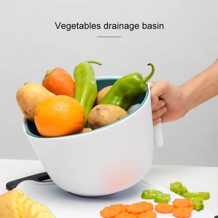 2 in 1 Double-layer Drain Basket Kitchen Plastic Fruit Vegetable Basket Salad Bowl(Blue White)-garmade.com