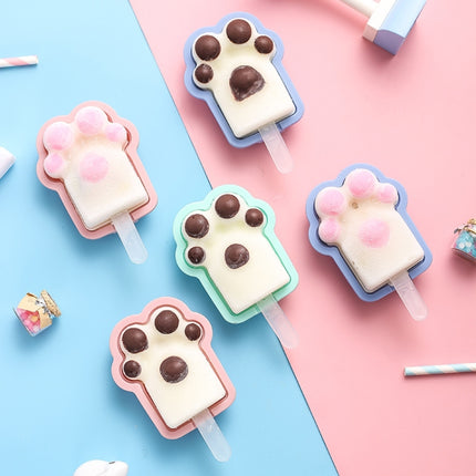 Home Cartoon Cat Paw Shape Popsicle Ice Cream Mould DIY Homemade Ice Cube Box(Blue)-garmade.com