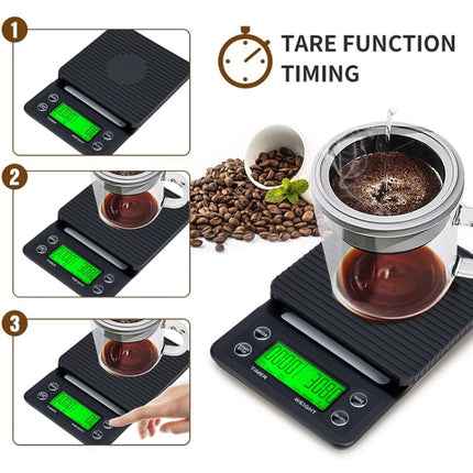 Hand Punch Coffee Scales Timing Electronic Timer Scale Kitchen Scales, Model:3kg/0.1g(Black)-garmade.com