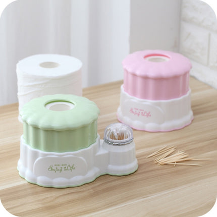 Living Room Round Plastic Retractable Tissue Box Household Multi-functional Drawer Box with Toothpick Box(Red)-garmade.com