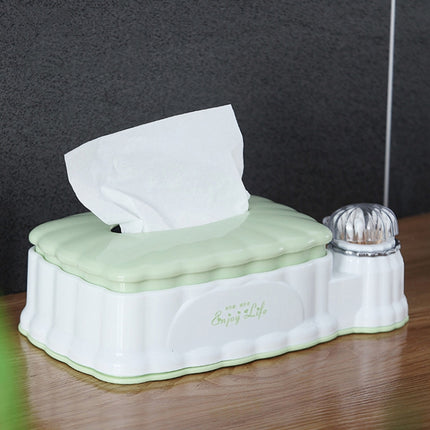 Living Room Plastic Retractable Tissue Box Household Multi-function Drawer Box with Toothpick Box(Green)-garmade.com