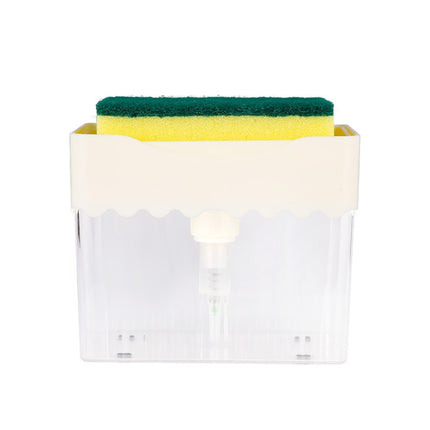 Cleaning Cloth Dishwashing Brush Liquid Box Kitchen Brush Detergent Mixer Press Plastic Soap Box(White)-garmade.com