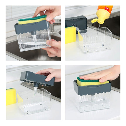 Cleaning Cloth Dishwashing Brush Liquid Box Kitchen Brush Detergent Mixer Press Plastic Soap Box(White)-garmade.com