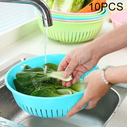 10 PCS Round Hollow Plastic Drain Basket Kitchen Fruit and Vegetable Storage Basket, Size:S(Blue)-garmade.com