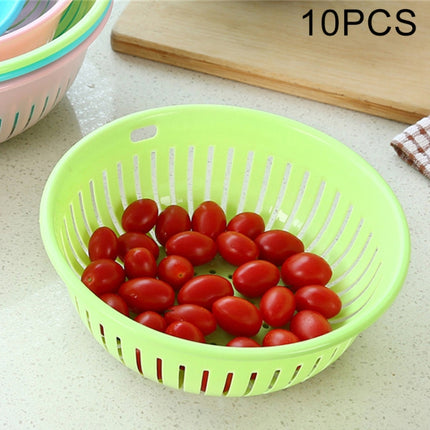 10 PCS Round Hollow Plastic Drain Basket Kitchen Fruit and Vegetable Storage Basket, Size:S(Green)-garmade.com
