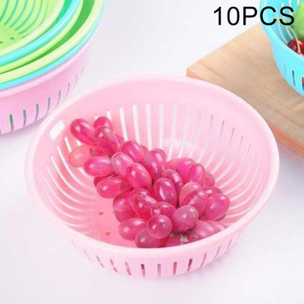 10 PCS Round Hollow Plastic Drain Basket Kitchen Fruit and Vegetable Storage Basket, Size:L(Pink)-garmade.com