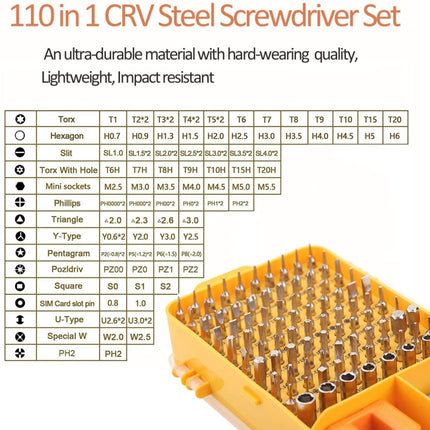 110 in 1 Watch Mobile Phone Disassembly Maintenance Tool Multi-function Chrome Vanadium Steel Screwdriver Set(Yellow)-garmade.com