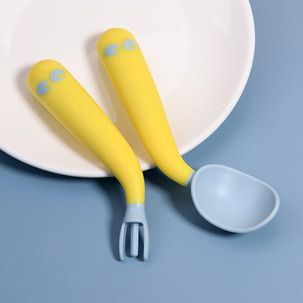 Baby Learning To Eat Bending Training Elbow Twisting Spoon Fork(Yellow)-garmade.com